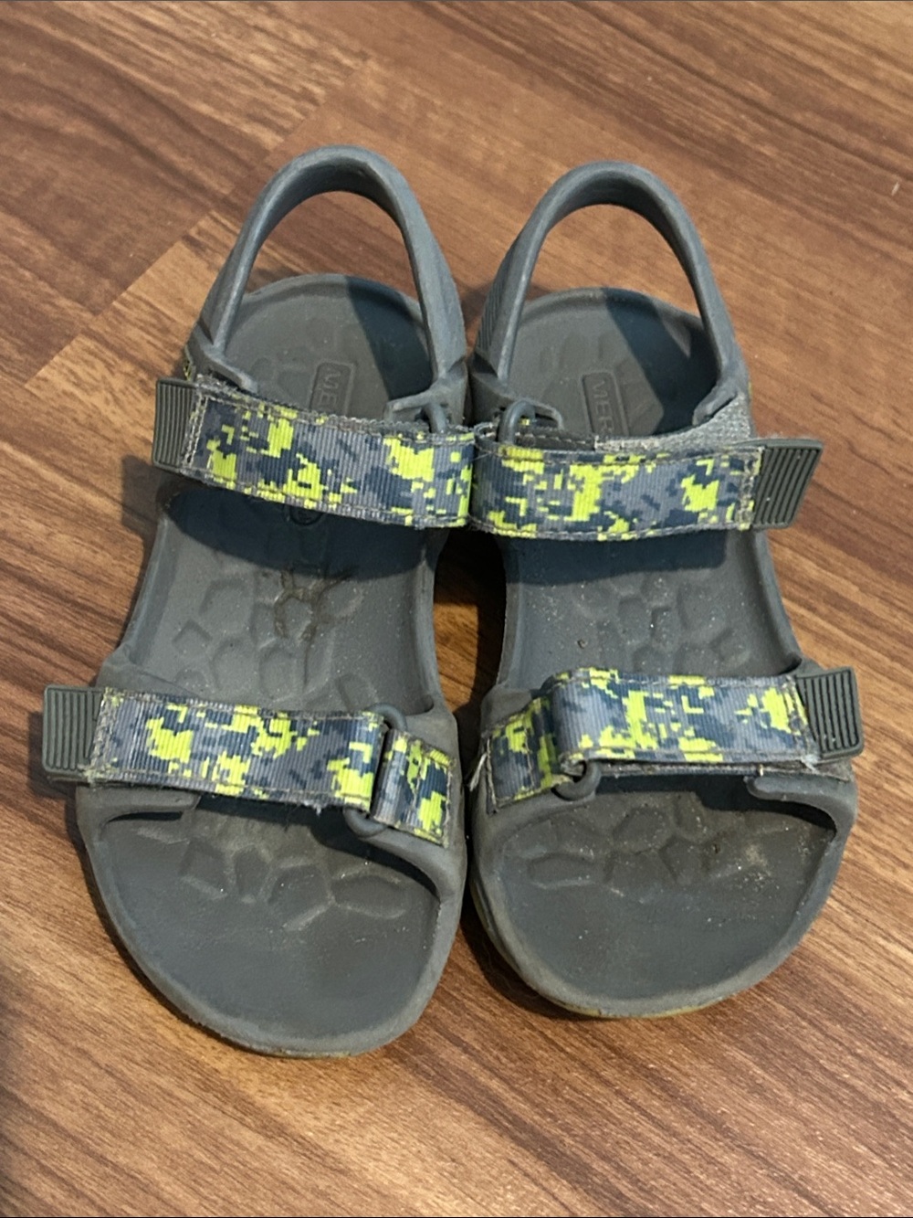 Merrell Kids Gray Sandals with Neon Yellow Camouflage Straps